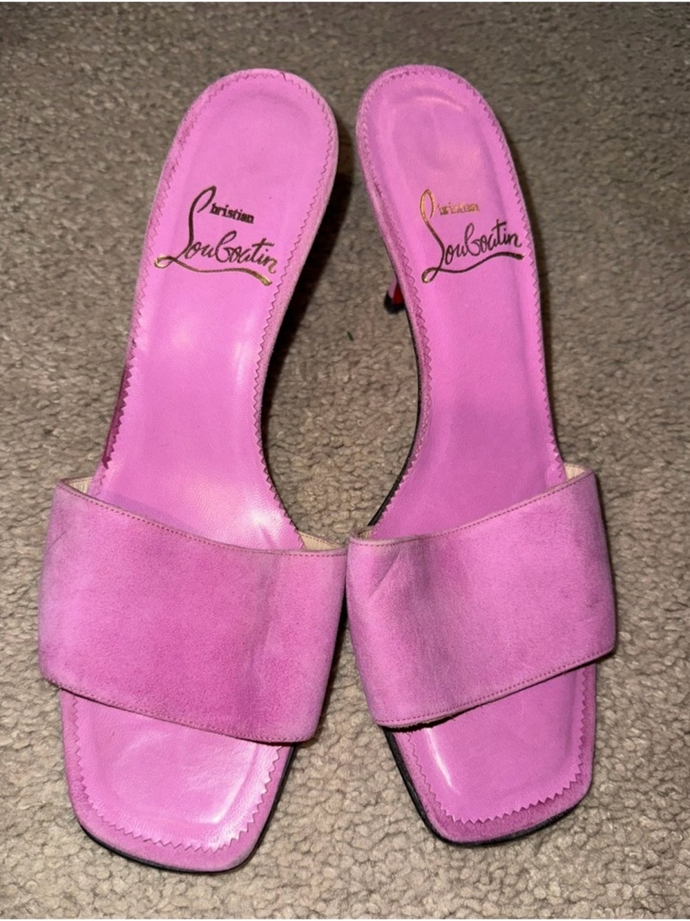 Christian Louboutin Pink Suede Slide Mules